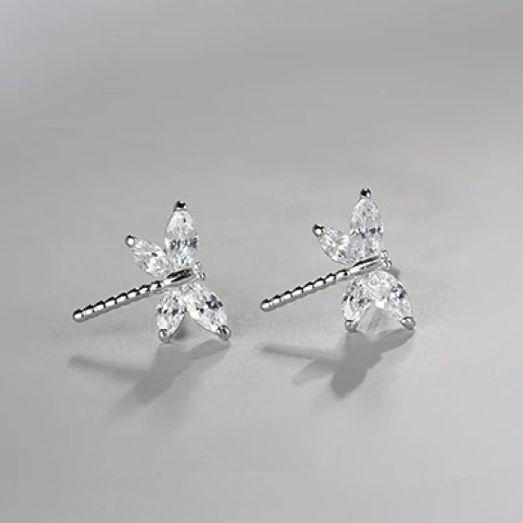 925 Sterling Silver CZ Dragonfly Stud Earrings - Picture 4 of 4